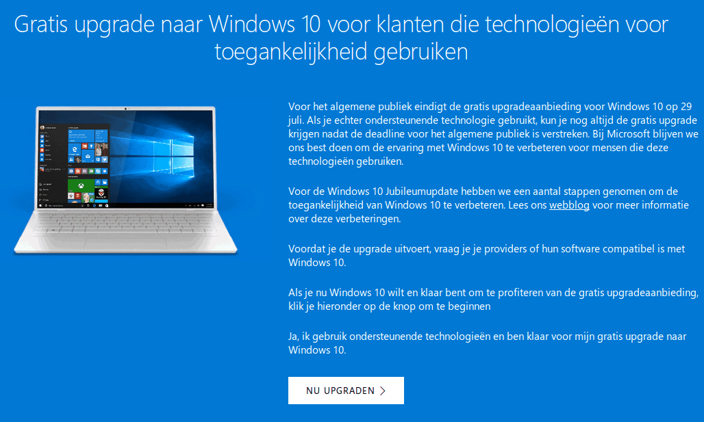Windows 10 nog steeds gratis beschikbaar